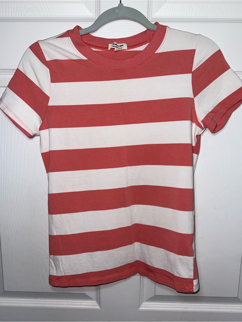 Heart & Hips Coral & White Striped Short-Sleeve Tee